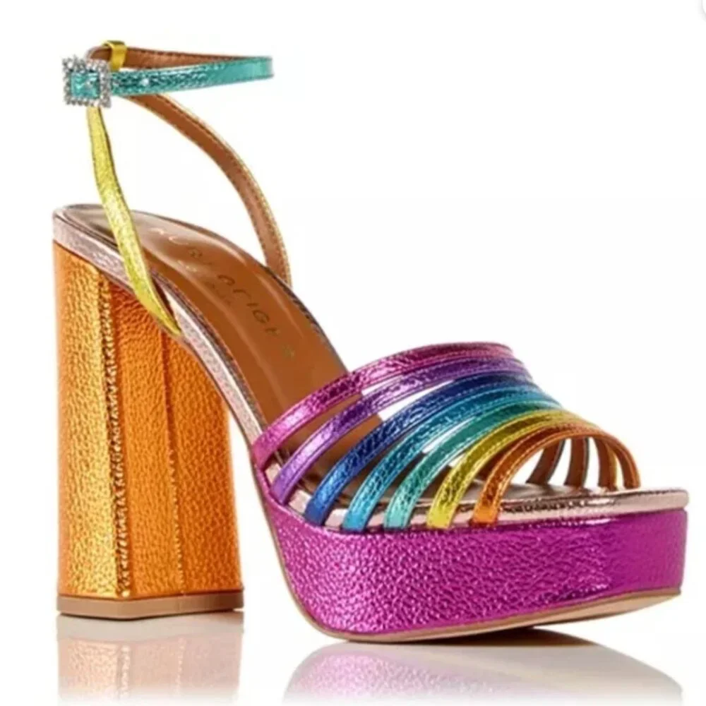 Kurt Geiger Metallic Rainbow Multi-Color Platform Sandals